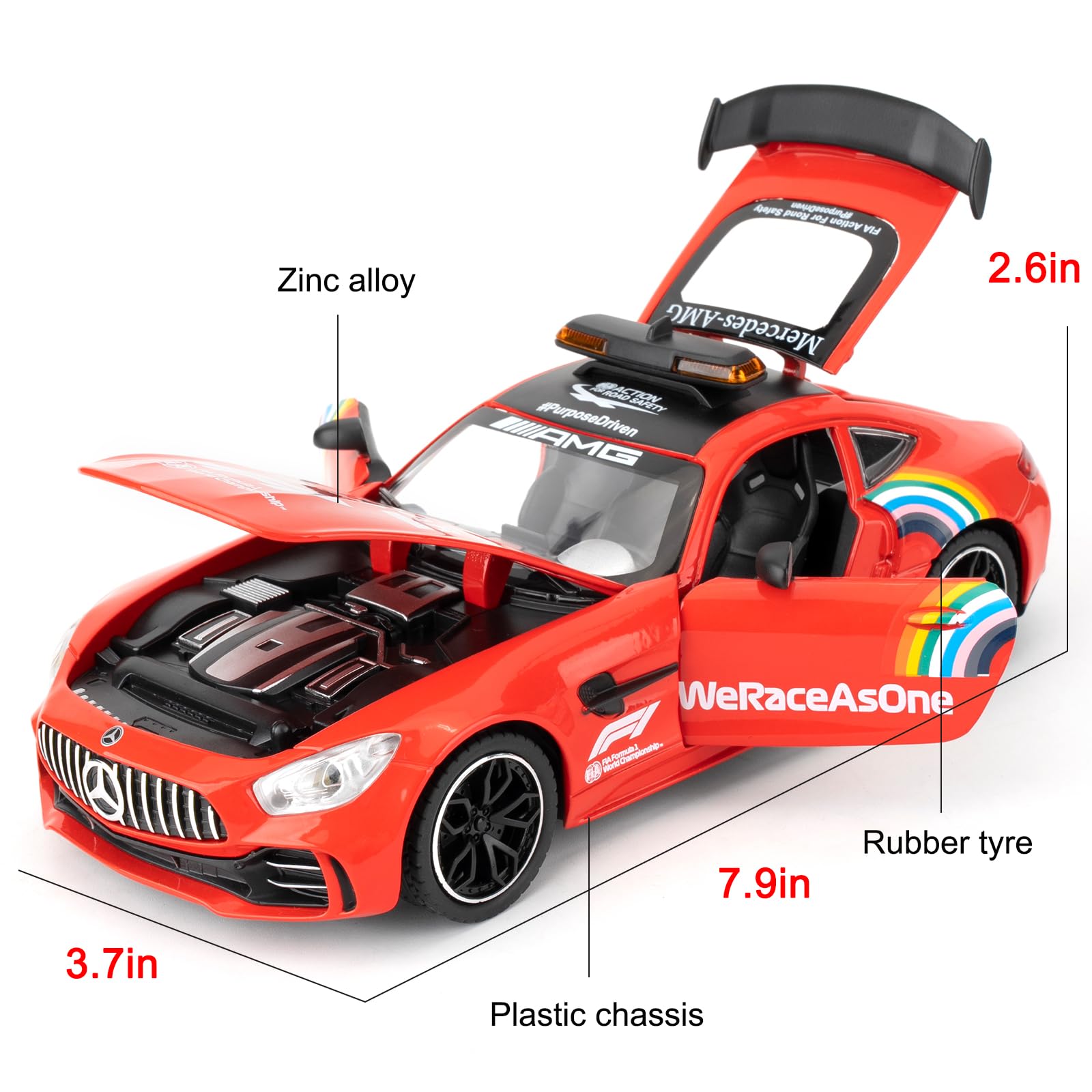 imtfzct 1/24 Mercedes-Benz GTR Race Safety Car Paint Edition, Mercedes Benz giocattolo auto da collezionare, auto giocattolo con funzione audio e luce e funzione Pull Back (rosso