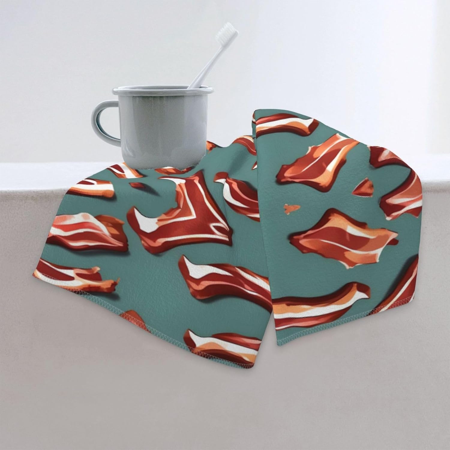 Streaky Bacon Pattern Print Hand Towels for Kitchen, Decorative Bathroom Towels Decor Farmhouse Cute for Men Women Gifts