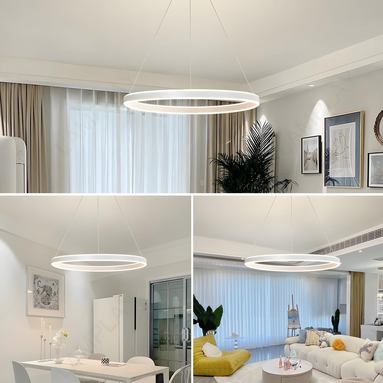 Runde Moderne LED-Pendelleuchte, 1 Weiß Ring-Kronleuchter, Dimmbar Mit Fernbedienung 3000K-6000K Deckenleuchte, Höhenverstellbar, Foyer, Wohnzimmer, Schlafzimmer, Esszimmer(Ø40cm)