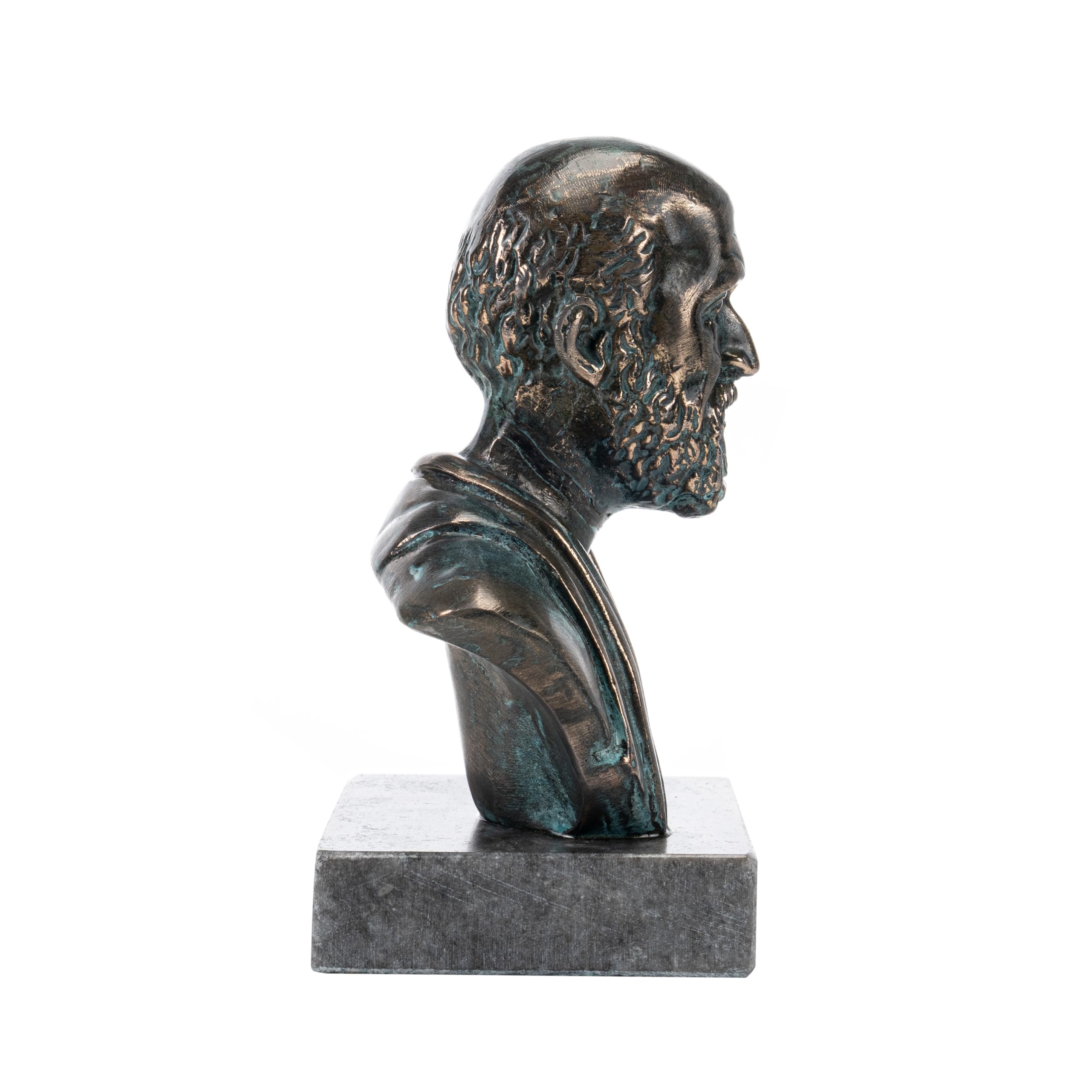 BEAUTIFUL GREEK STATUES Statue Hippocrate de Kos Buste Père de Médecine en Bronze avec Base en Marbre 13 cm