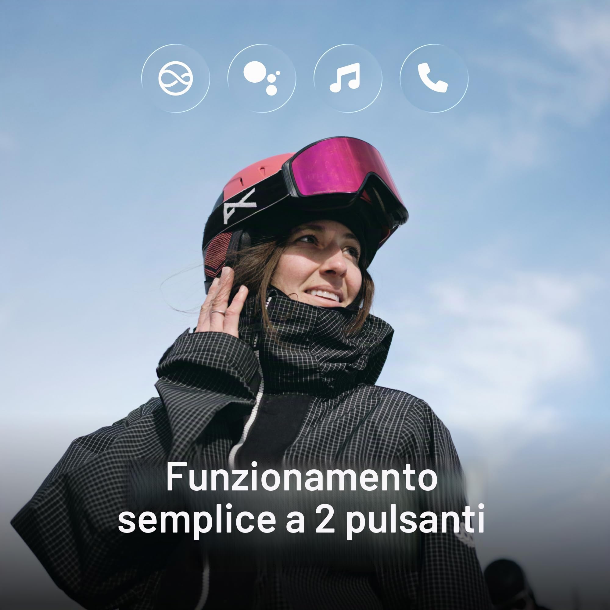 ALECK Snow Series Core - Altoparlanti Bluetooth universali senza fili per sci e snowboard, caschi audio-ready, controlli adatti ai guanti, microfono per chiamate in vivavoce