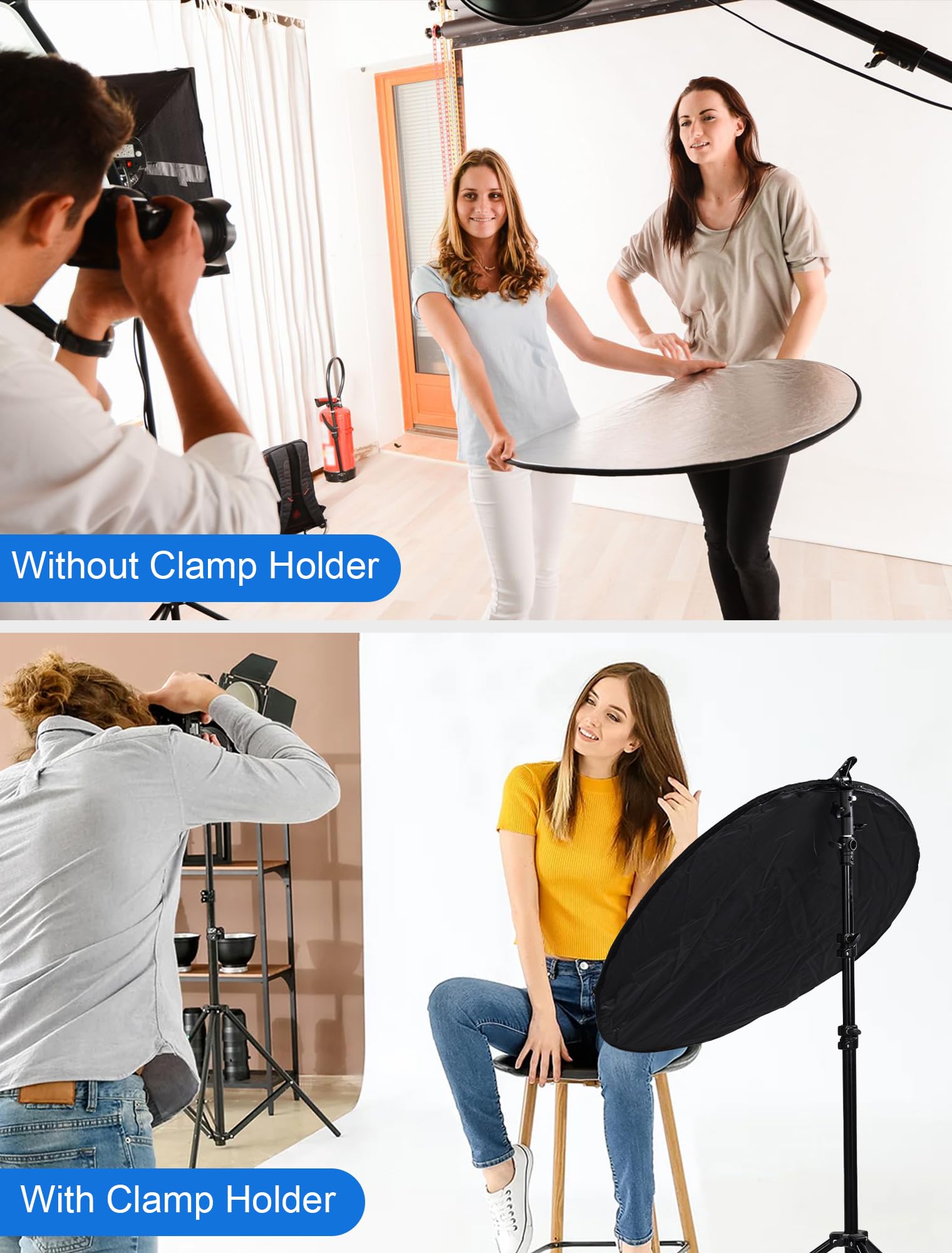 Selens Tragbarer 80 cm Lichtreflektor mit Klemme, 5-in-1 zusammenklappbarer Multi-Disc-Foto-Reflektor, durchscheinend, Silber, Gold, Weiß, Schwarz, für Studio-Fotografie-Beleuchtung und