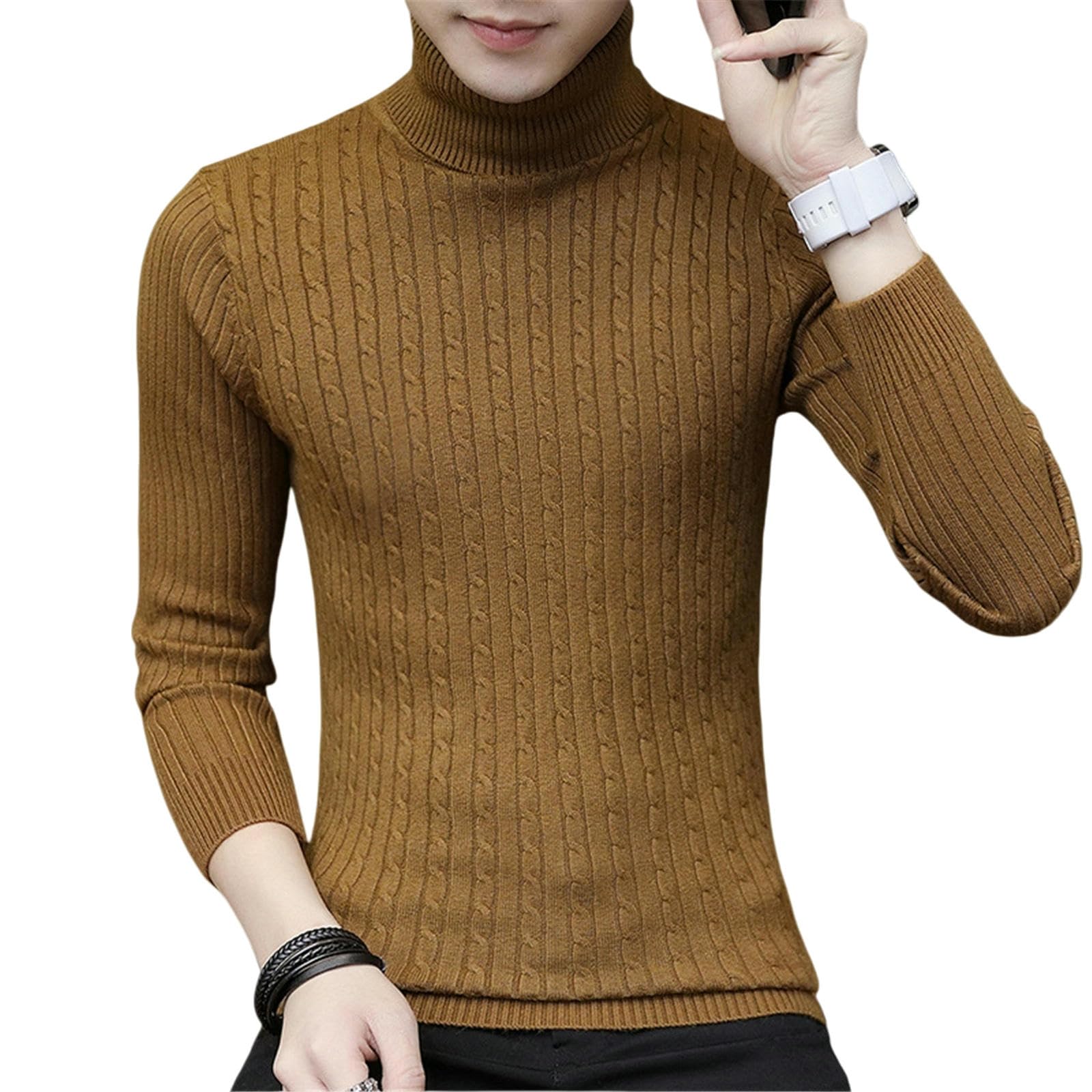 Felpa Uomo Maglione A Collo Alto da Cardigan in Maglia Trecce alla Moda Autunno E Inverno