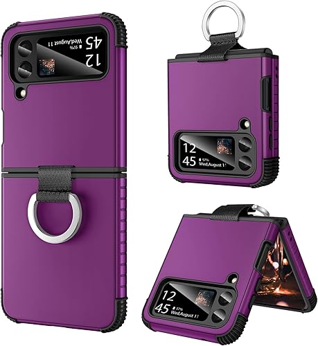 BENTOBEN Funda para Samsung Galaxy Z Flip 4, resistente 2 en 1, cubierta de protección resistente de cuerpo completo con anillo, color morado oscuro