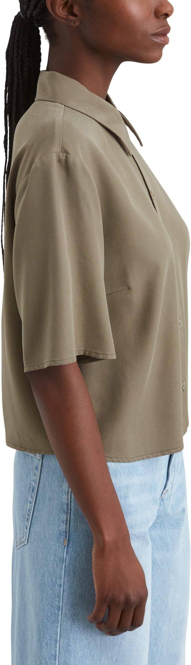 Marc OߴPolo Denim Donna Camicia a maniche corte con colletto Kent cropped, Verde (Dusky Green), XL