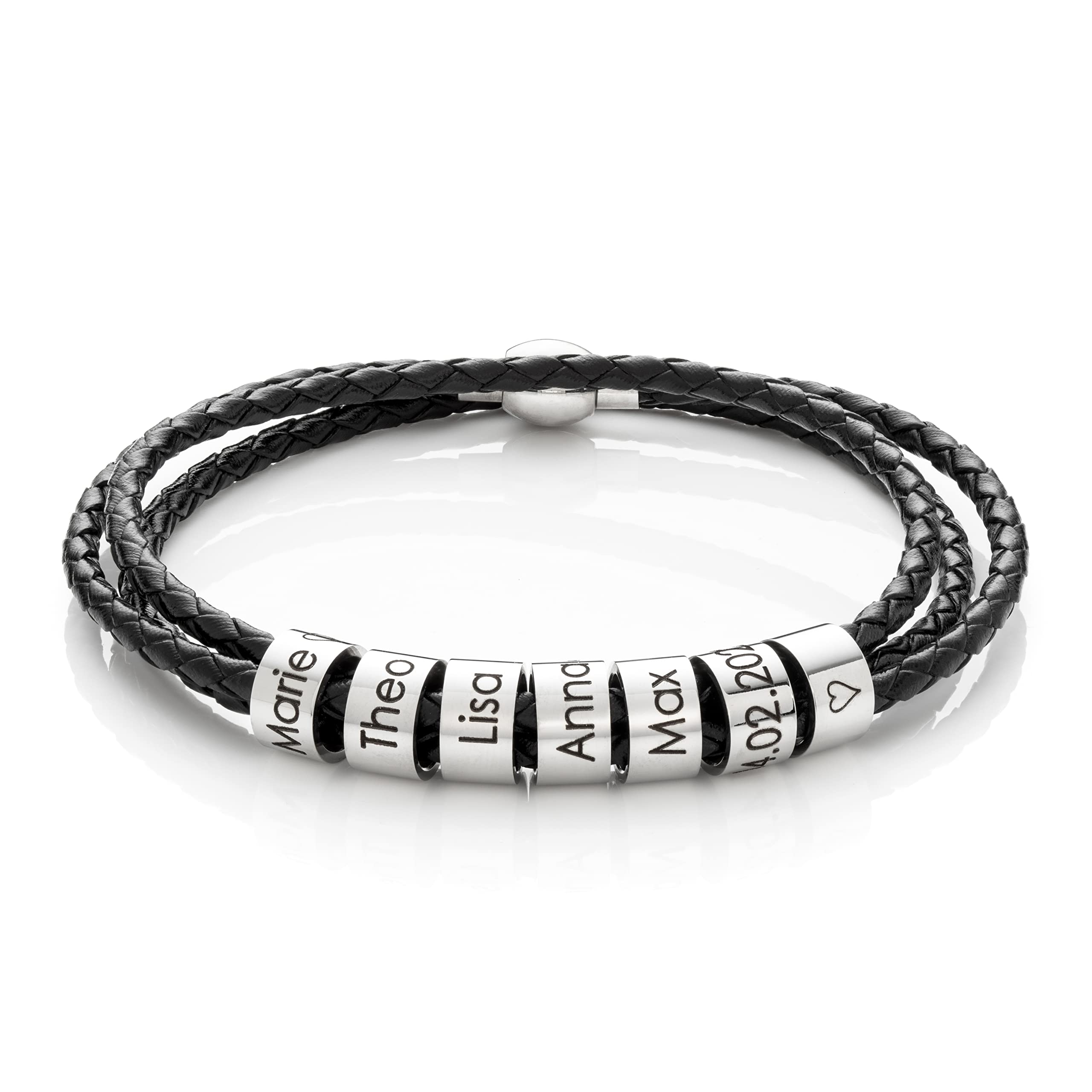 Personalisiertes Lederarmband Herren mit Namen auf Silbernen Ringen - Armband mit Gravur - Geschenk für Männer - Männerarmband - Geschenk Papa