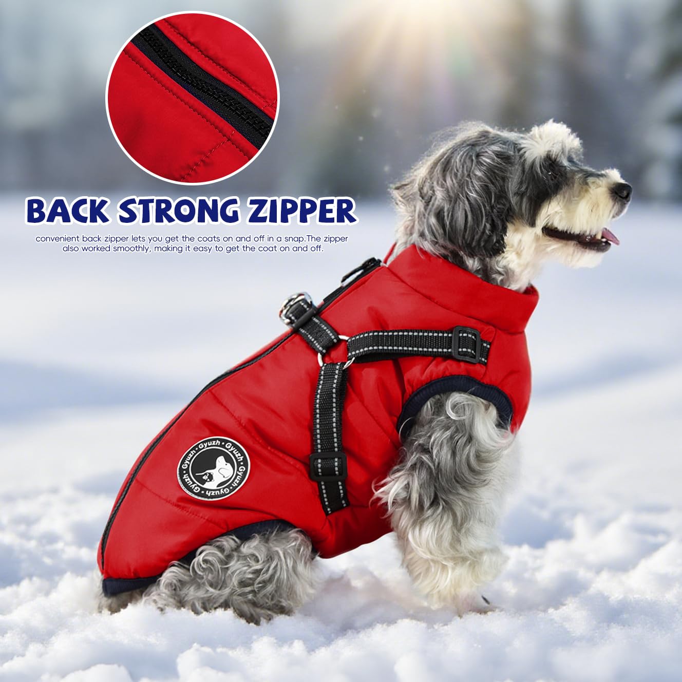 Gyuzh Abrigo para perro con arnés para cachorros, chaqueta impermeable de invierno para perros pequeños, medianos y grandes