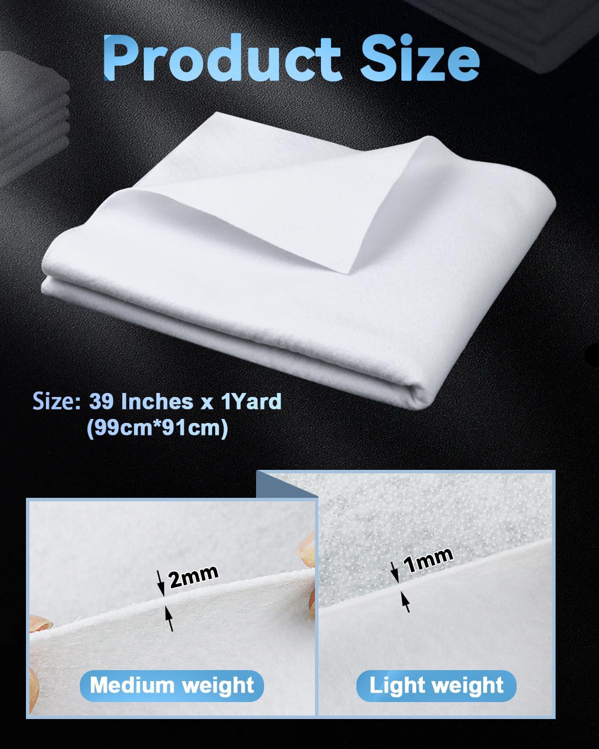 PLANTIONAL Iron-On Fusible Fleece Interfacing: Medium Weight One-Sided Loft Iron On Fusible Fleece White for Quilting Tote Bags and Home Decor(39 Inches x 1 Yard) (Pack of 2)
