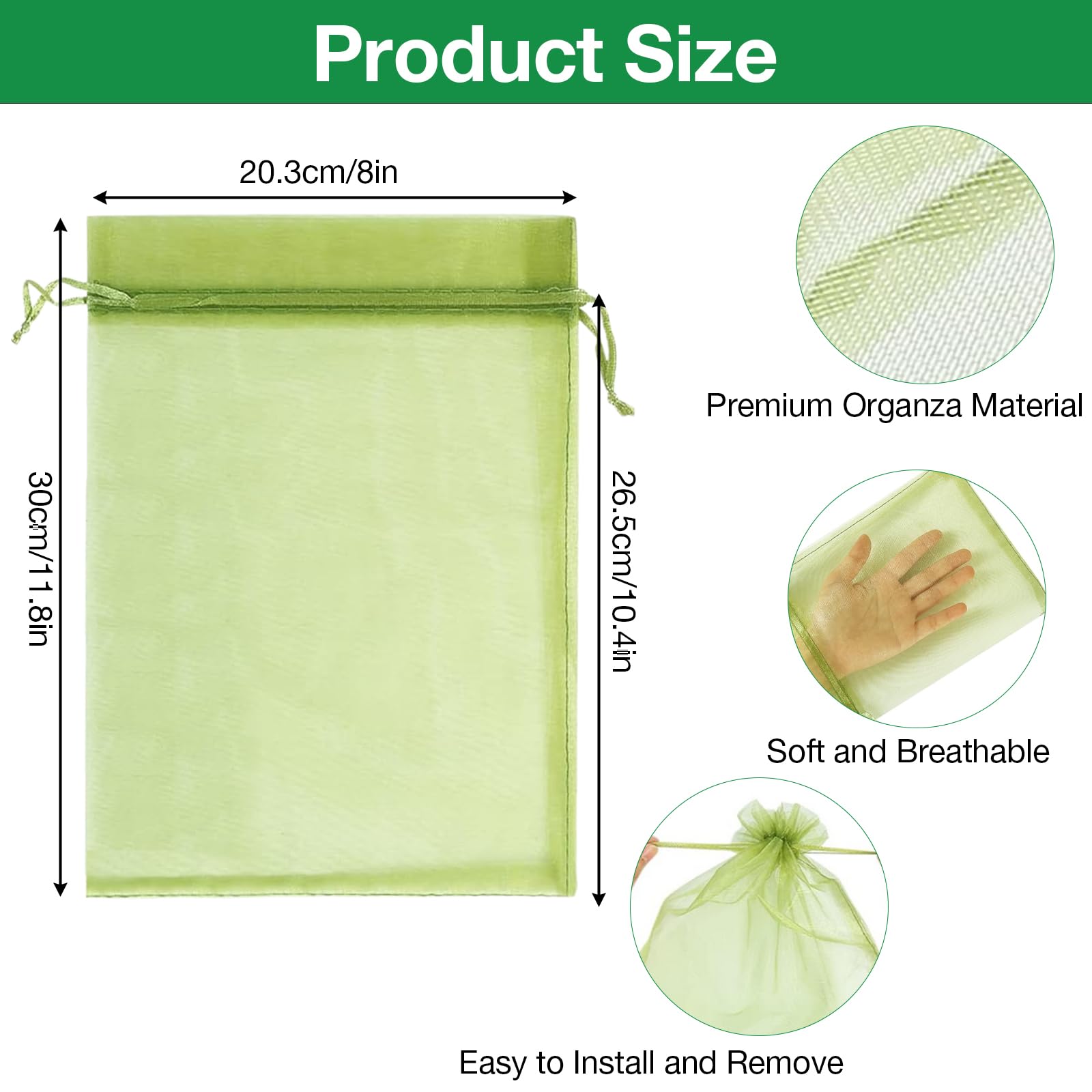 KATELUO Sacchetti di Protezione per Uva 20 x 30 cm, 100 Pezzi Sacchetto di Protezione Della Frutta, Sacchetti Organza con Coulisse per Frutta da Giardino Tengono Lontani Moscerini Vespe e Uccelli