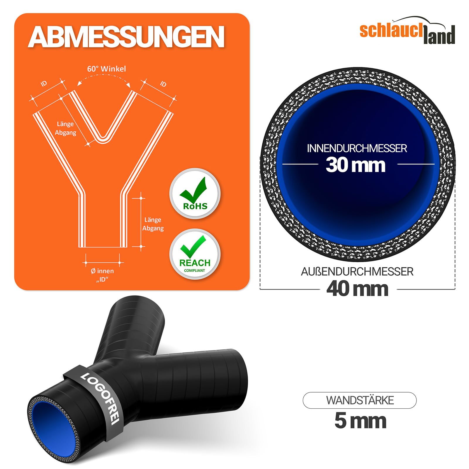 SILIKON-SCHLAUCH Y-STÜCK Verteiler ID-Ø 30mm orange 200°C | VIELE FARBEN + GRÖSSEN | Schlauch-Verzweigung Abzweig Verbinder Turbo Schlauch Bypass Ladeluft Kühler Rohr Y Silikonschlauch flexibel