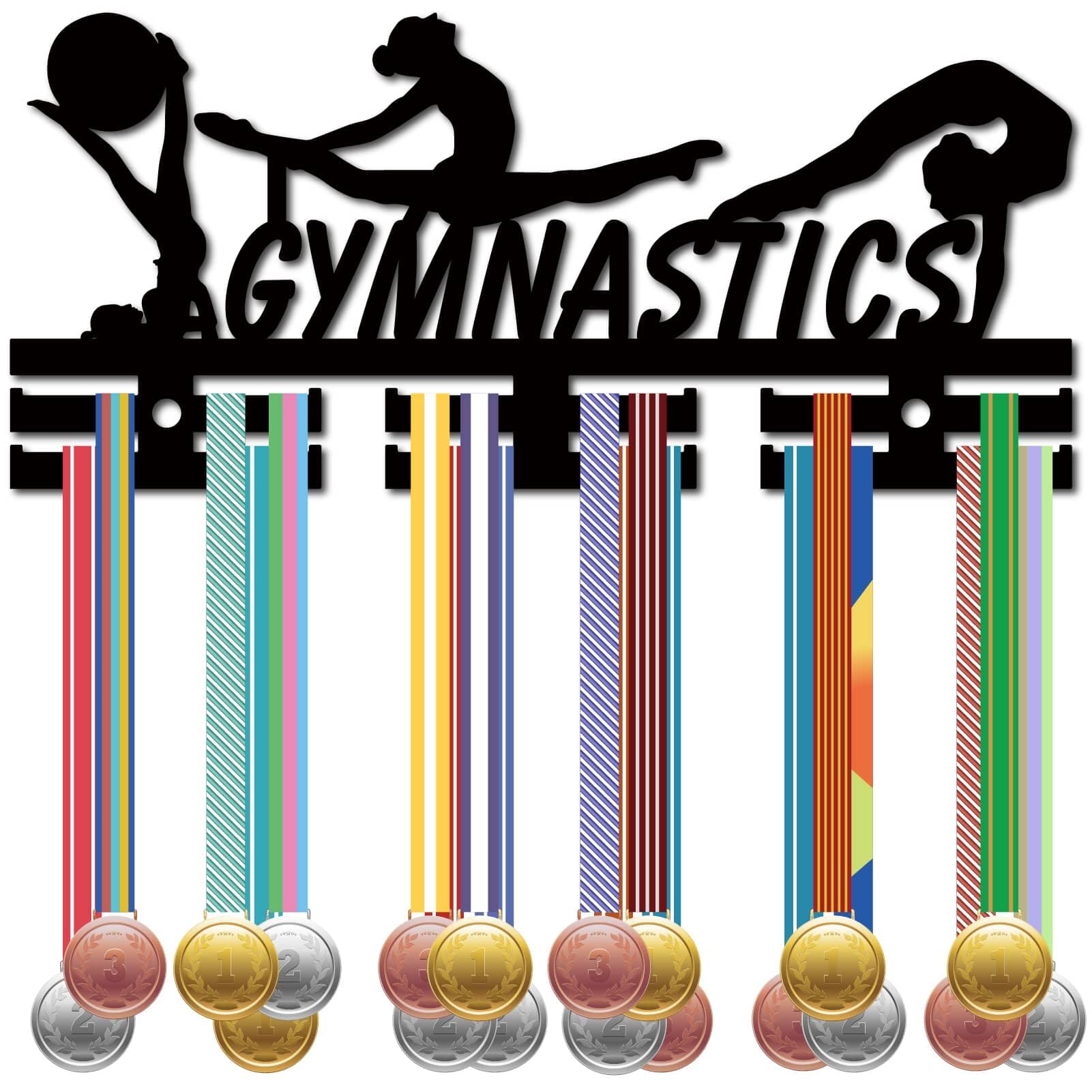 CREATCABIN Gymnastics Medal Holder Acrylic Medal Hanger Medal Rack Frames Hanging Awards Display Wall Mounted Decoration Hold 40+ Medals Gift for Gymnasts Player Race Winner Women Black 11.4x5.1 Inch