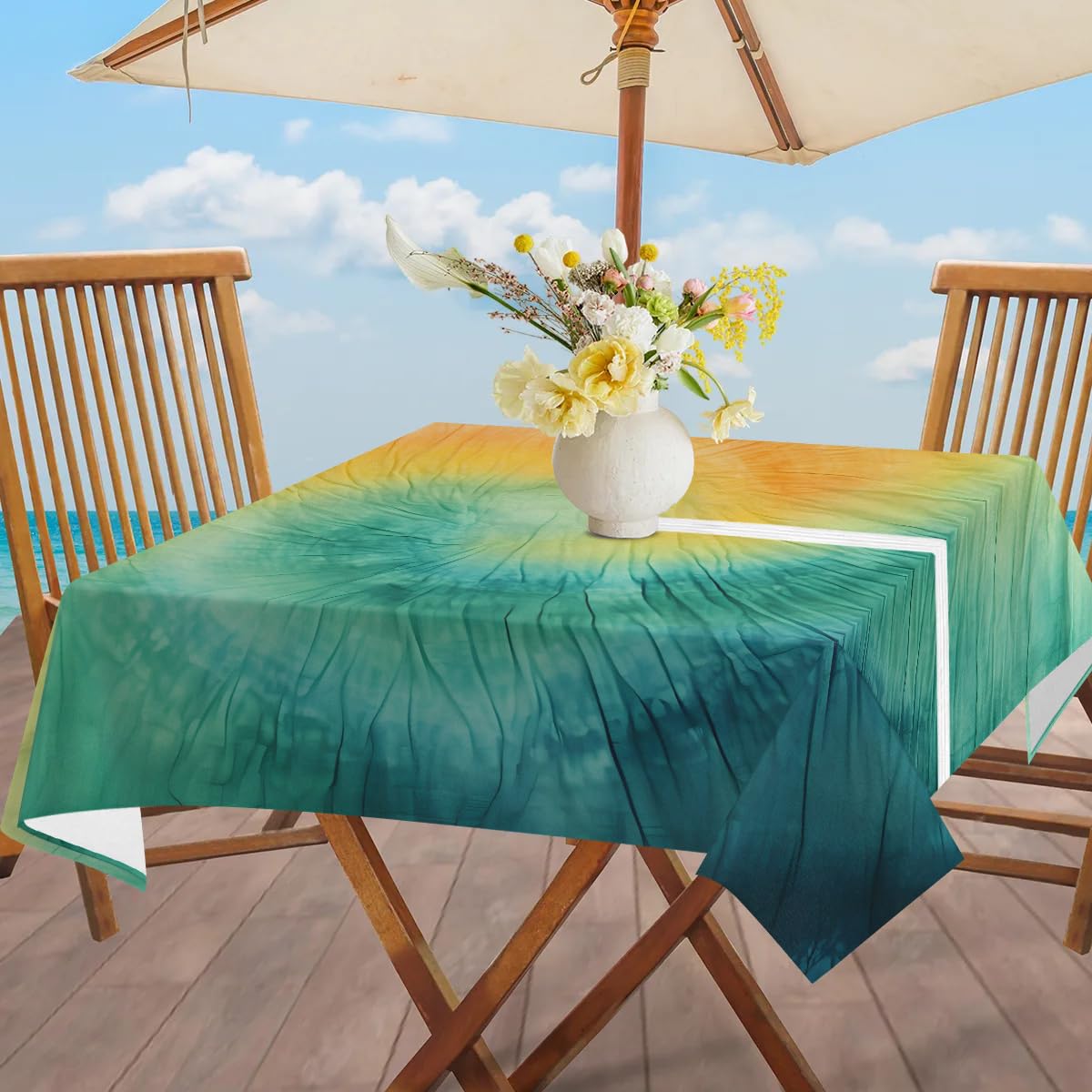 Gumuslen Yellow Green Tie Dye Outdoor Tablecloth with Umbrella Hole, Stain Resistant Waterproof Fabric Table Cover, Zipper Table Cloth for Tables Patio Picnic Garden Rectangle 60x80 in : Patio, Lawn &