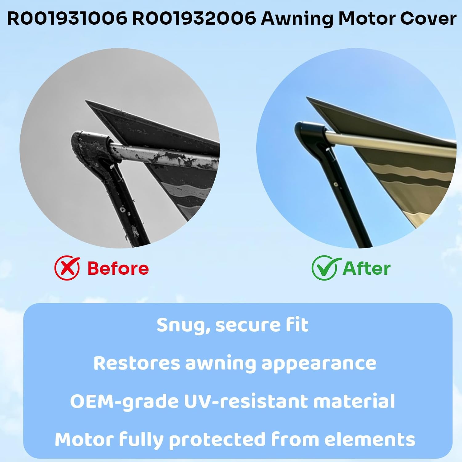 2 Pcs RV Awning Motor & Idler Cover Kit R001931006 R001932006, End Cap