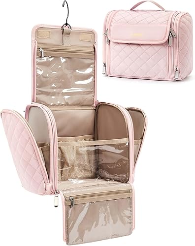 Miniatura 10 de BAGSMART Bolsa de maquillaje de viaje, bolsas de cosméticos de gran capacidad para mujeres con gancho para colgar, resistente al agua para artículos