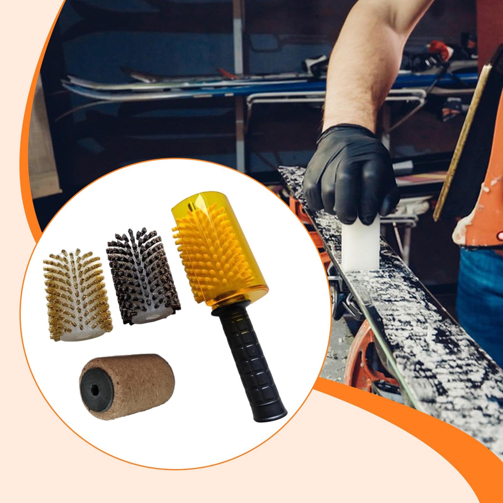 perfk Kit de cepillos para Cera de esquí, Nailon, latón, Crin de Caballo, Corcho, Mantenimiento de Snowboard, Limpieza, Cepillo rotatorio eléctrico,
