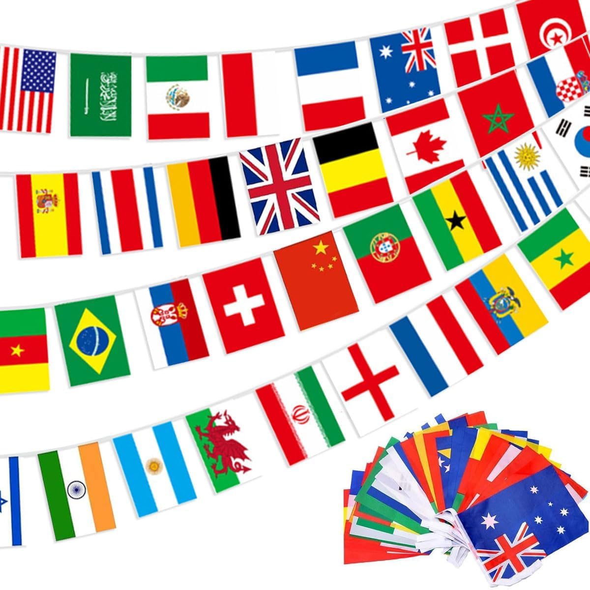 100 Países Banderas del Mundo, 30M Banderines de Países Diferentes de 14 x 21 cm, Guirnalda Banderas del Mundo para Bar, Fiesta, Eventos Internacionales y Celebración Decoraciones