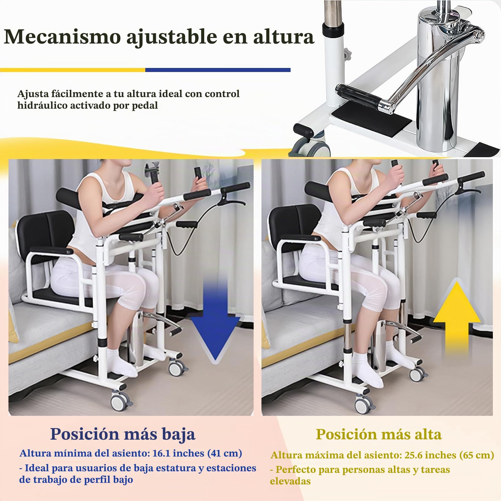 Elevador de Pacientes de Sentado a De Pie para Ancianos y Hogar, Silla de Ruedas Commode para Ducha 4 en 1 Móvil, Capacidad 200 kg Altura Ajustable 40-66 cm con Bacinilla Extraíble blue