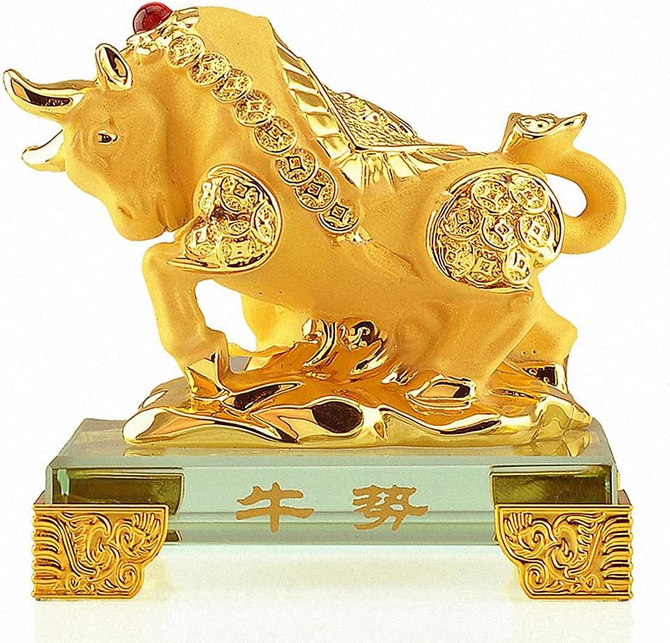 - Chinese Zodiac Ox Golden Resin Collectible Figurines Table Decor Statue