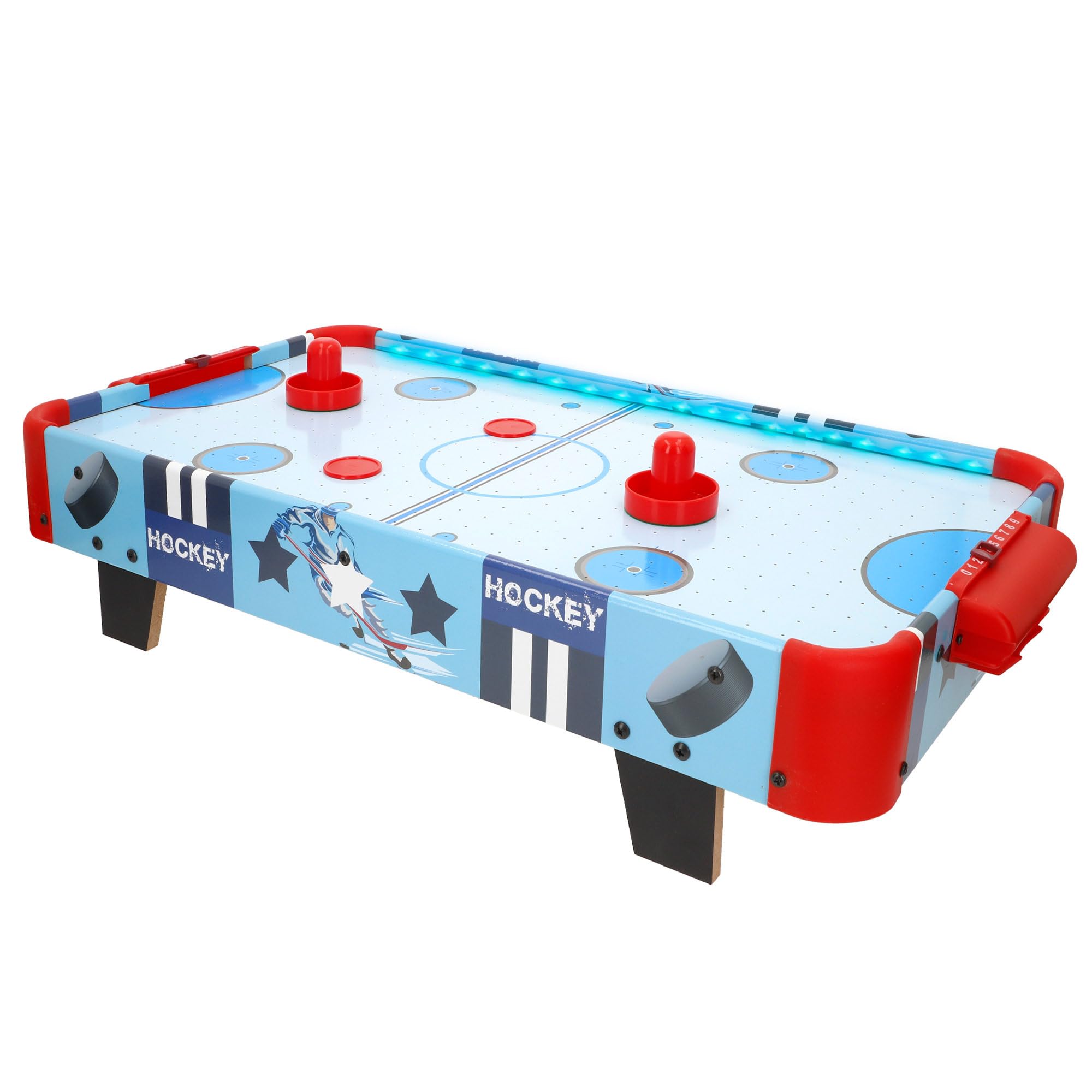 COLORBABY Mesa Air Hockey niños, con luz LED, 60x32x13 cm, 2 Jugadores, Marcadores manuales, De Madera Resistente, Juegos de Mesa, Juego Discos Aire, +6 años (85439)