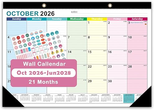 Desk Calendar 2026-2028, Oct 2026-Jun 2028, 21-Month, 17" x 12"