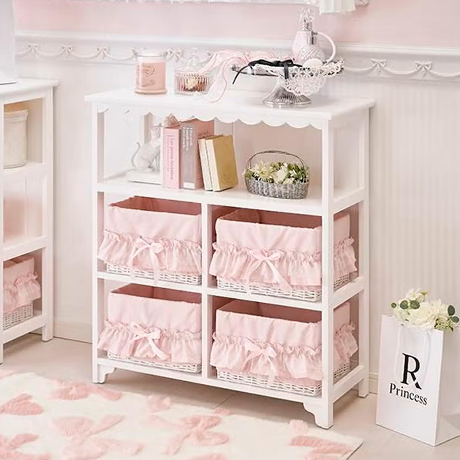 姫系　チェスト　送料込み　リボン　木製　完成品　ピンク　ロマプリ　可愛い　家具 Amazon｜ロマンティックプリンセス フリルバスケットチェスト(4杯