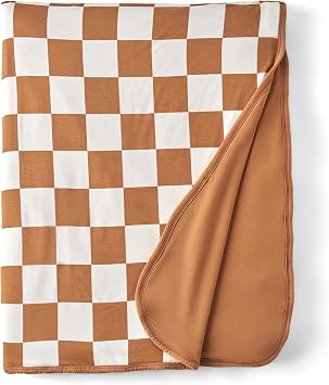 Little Sleepies Cloud Blanket, 65" x 85", Oversized, Caramel Checks | 65x85 blanket for boys & girls, double-sided design, hypoallergenic, family matching, eczema & sensory friendly, lightweight