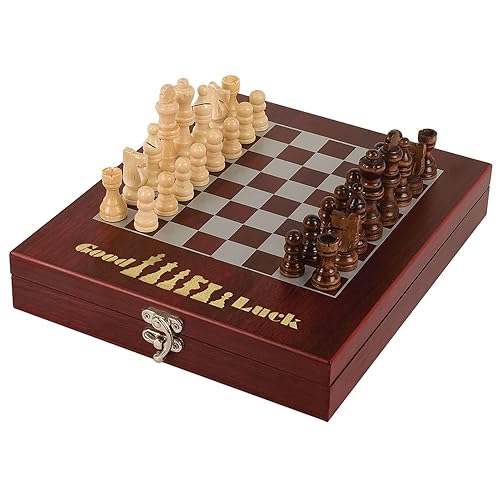 Personalized Chess Travel Board Set Rosewood Finish Custom Gift for Birthday Wedding