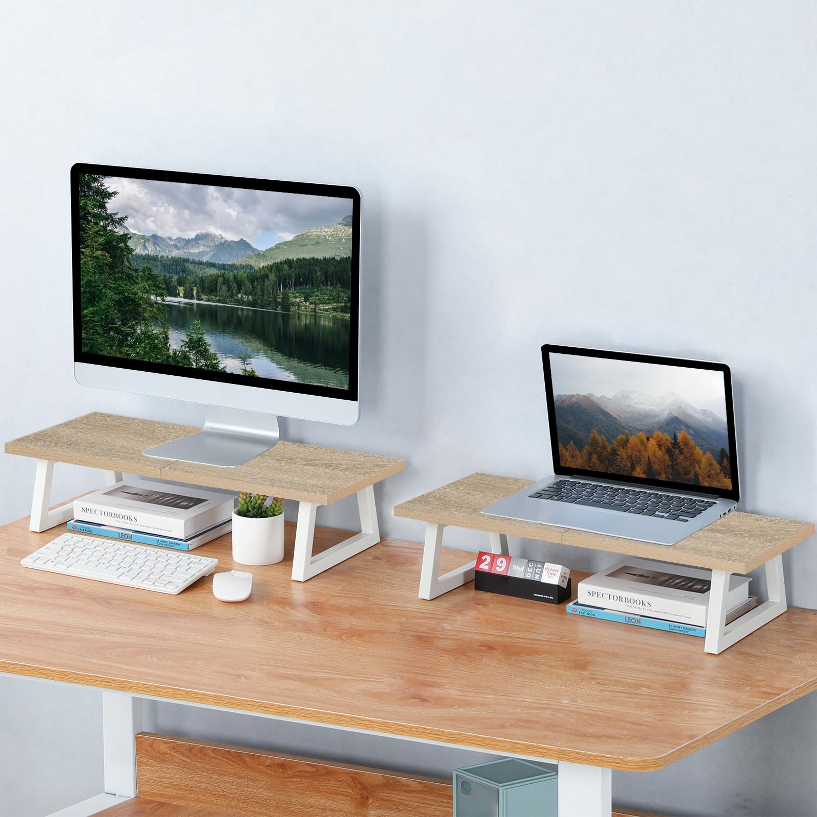 TEAMIX Monitorständer Aus Holz In Pink – Höherer Ständer Mit Stauraum Darunter Für Laptop, Drucker & Zubehör
