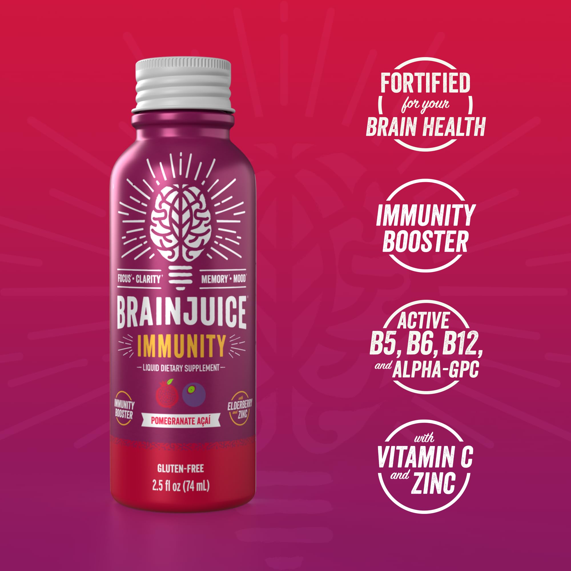 BrainJuice Pomegranate Acai Nootropic Supplement Shot, 2.5 fl oz, 12 Pack — Amazon image 4