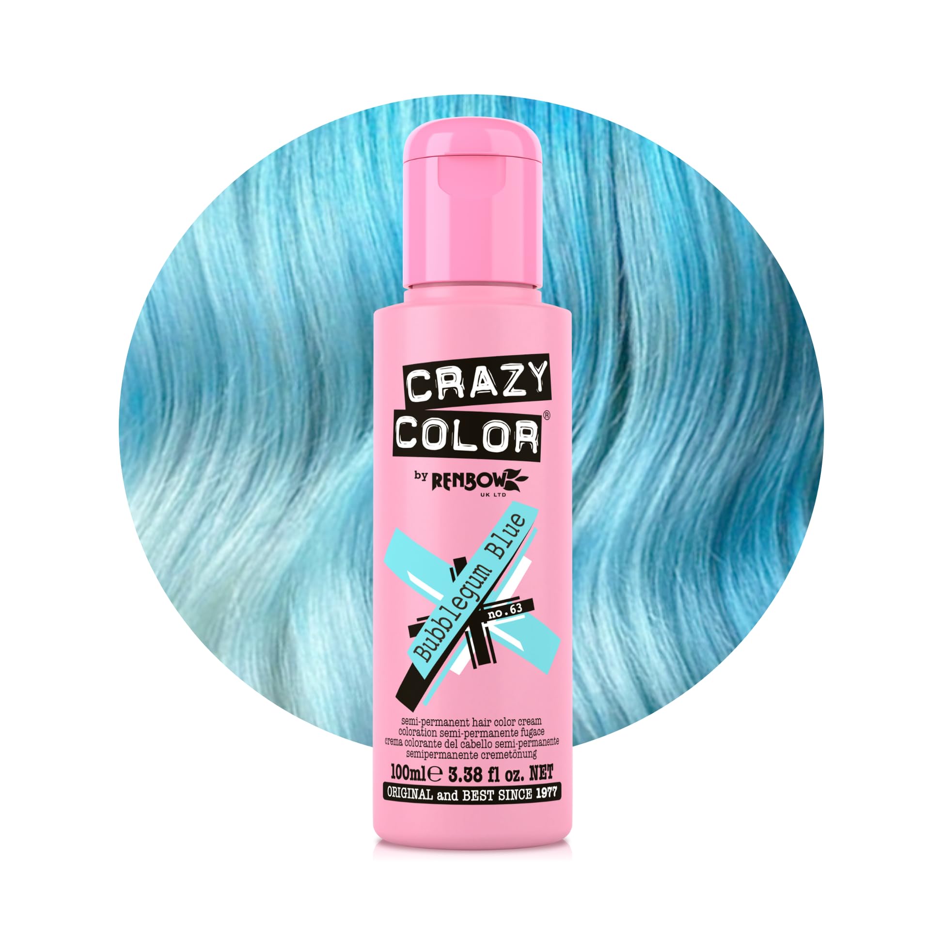 Renbow Crazy Color Semi Permanent Hair Color Cream Bubblegum Blue No.63 100ml