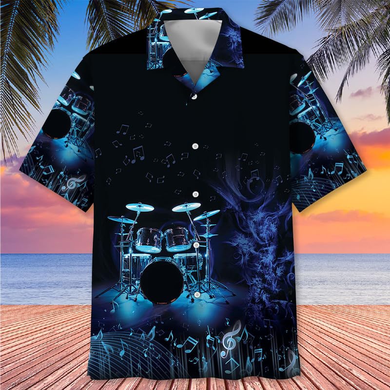 Hawaiian Vintage Drum Shirts for Men, Drum Themed Gifts for Dummer, Drum Set Band Button Down Shirt S-5XL3