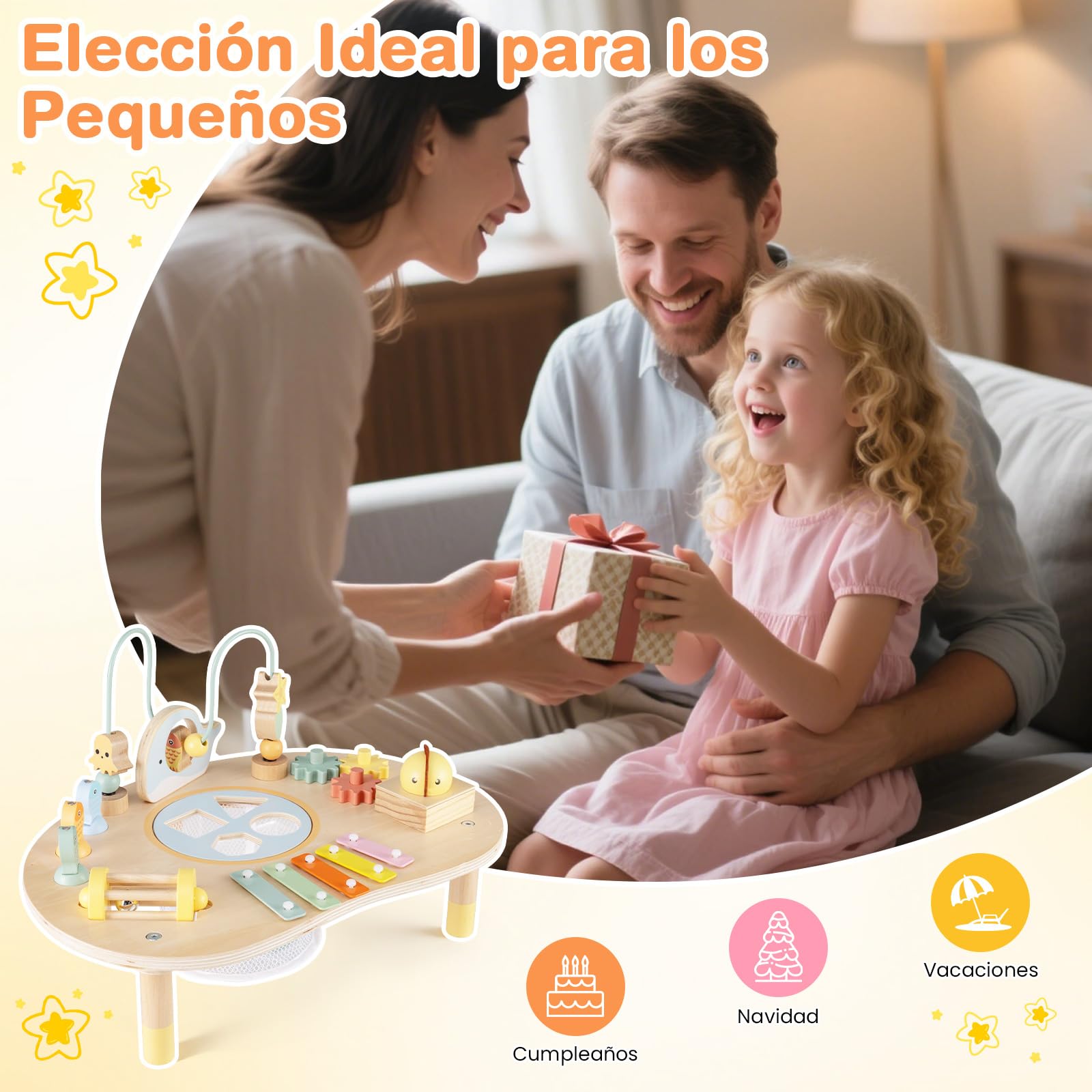COSTWAY 7 en 1 Mesa de Actividades para Niños, Juguete Sensorial Montessori, Mesa de Juegos de Madera con Laberinto de Cuentas, Xilófono, Juguete Educativo para Bebe de 12+Meses