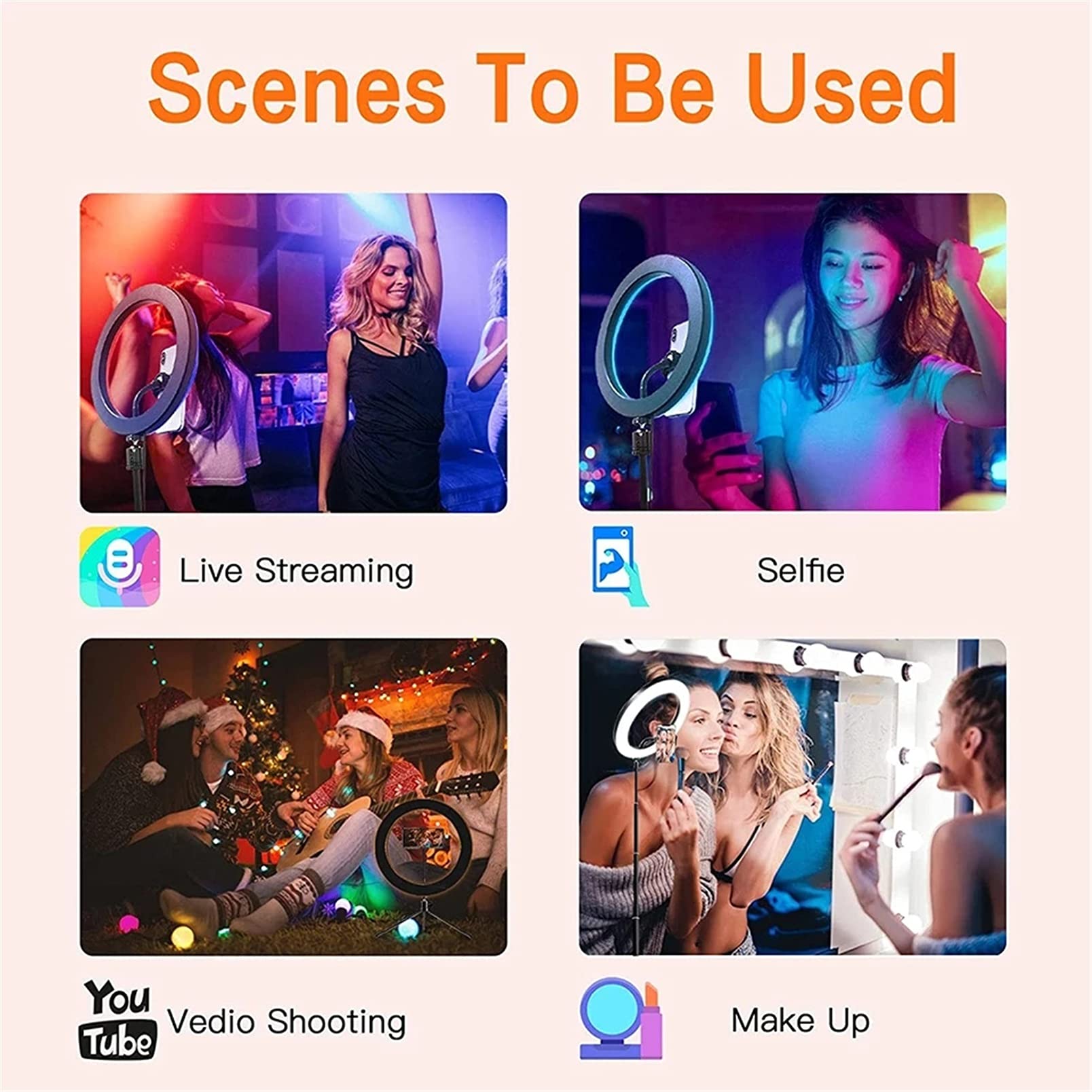HMTE Selfie Soft Ring Light RGB con treppiede di riempimento LED RingLight Phone Photography Rim Light Live Video Shoot Makeup Circle Lamp