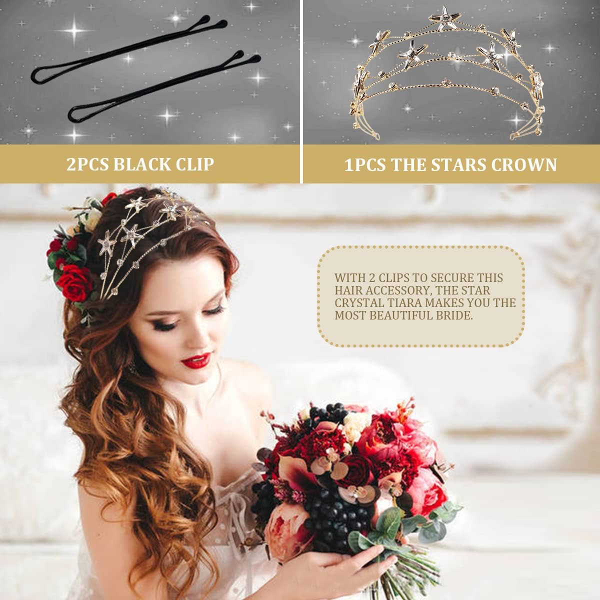 FERCAISH Rhinestone Crystal Crown, Star Hair Jewelry Bridal Headpiece for Christmas/Photography/Party, Princess Rhinestone Crown for Women - Image 3