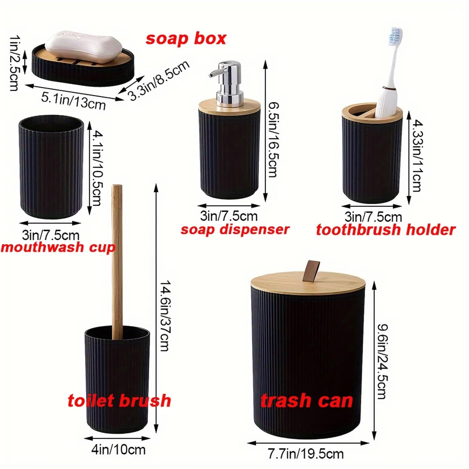 Conjunto De Accesorios De Baño Set de accesorios de baño, conjunto de colección de baño, 6 uds., incluye papelera y cepillo for inodoro, bote de basura, dispensador de jabón, soporte for cepillo de di