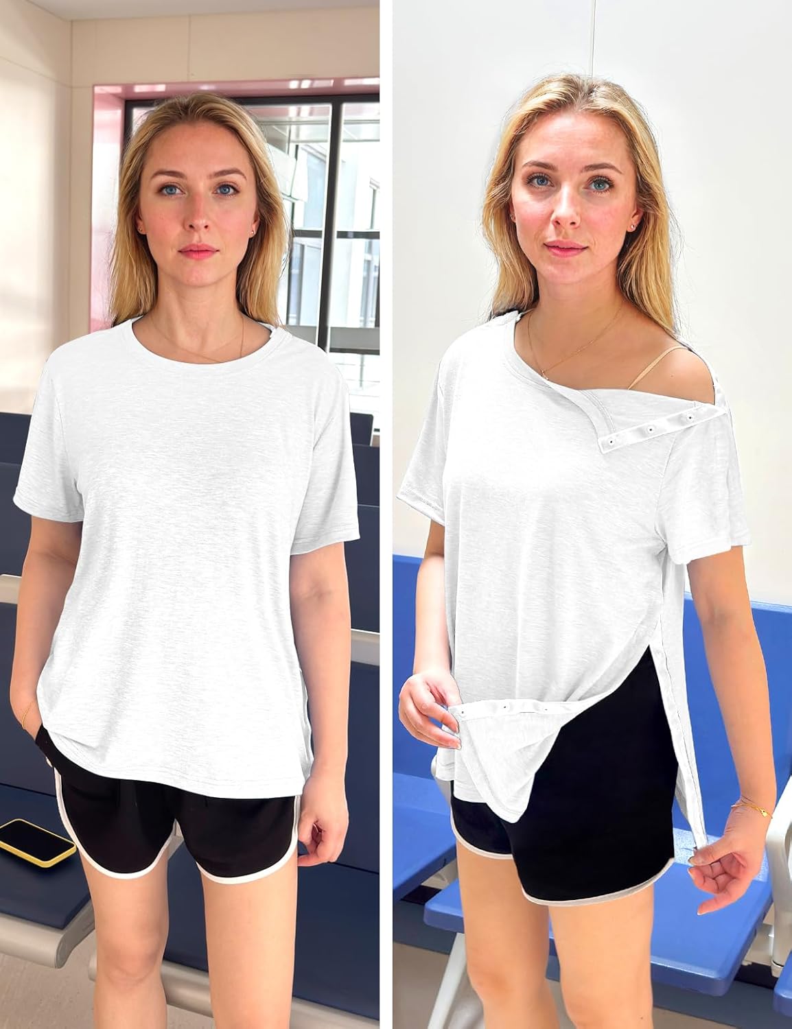 Post Shoulder Surgery Shirts for Women- Short Sleeve-Full Snap-Open Arm Shoulder Recovery Clothing Chemo Clothing - Image 4