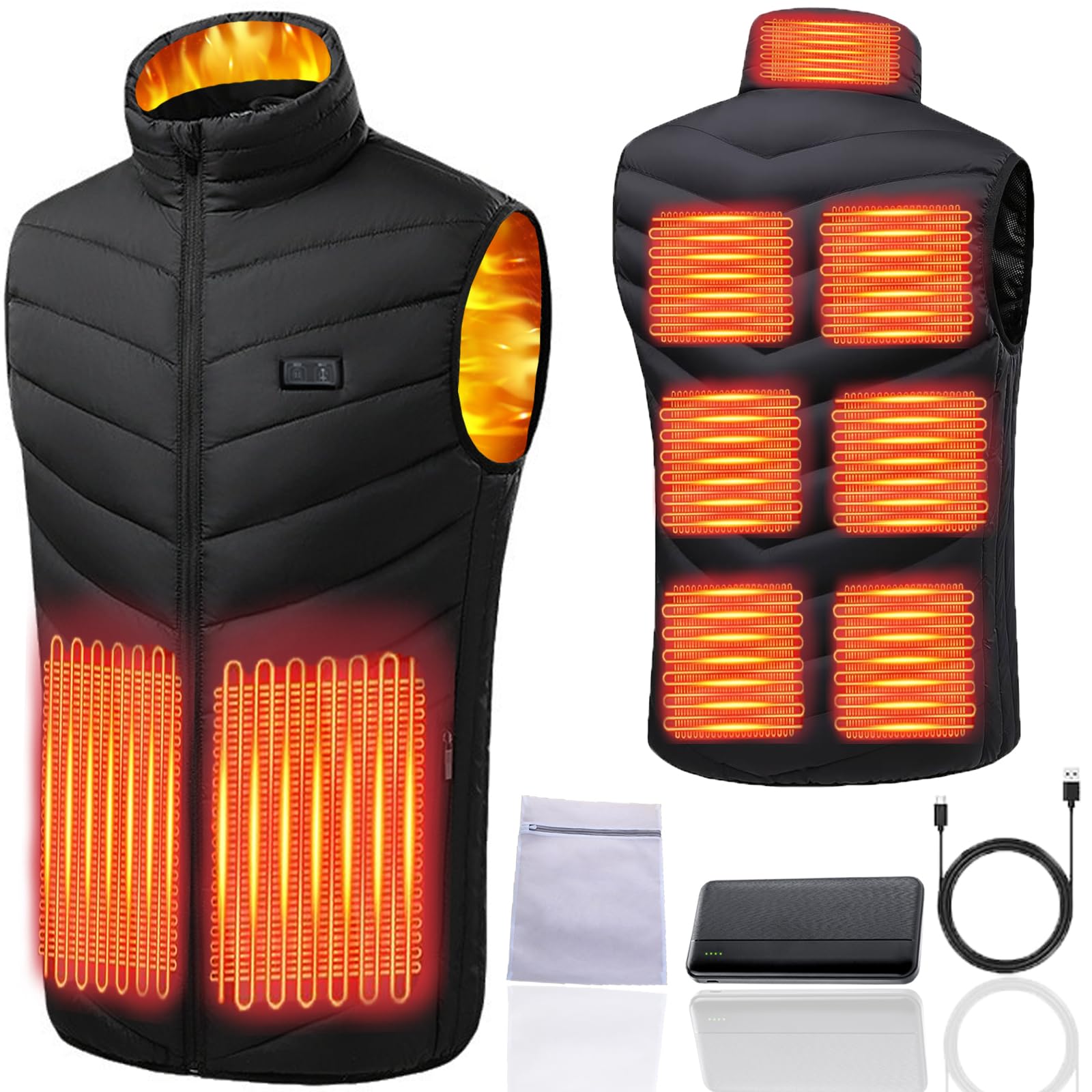 Ahigh Chaleco Calefactable hombre mujer, Chaleco Termico con Bateria, Chalecos Calefactables 9 Zonas de Calentamiento y 3 temperaturas ajustables, Chaleco calefactable para actividades al aire