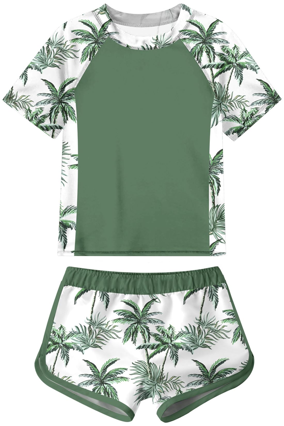 Fanient Costume da Bagno per Bambine Protezione Solare UPF 50+ Due Pezzi Asciugatura Rapida Manica Corta Stampato per Bambini dagli 8-14 Anni