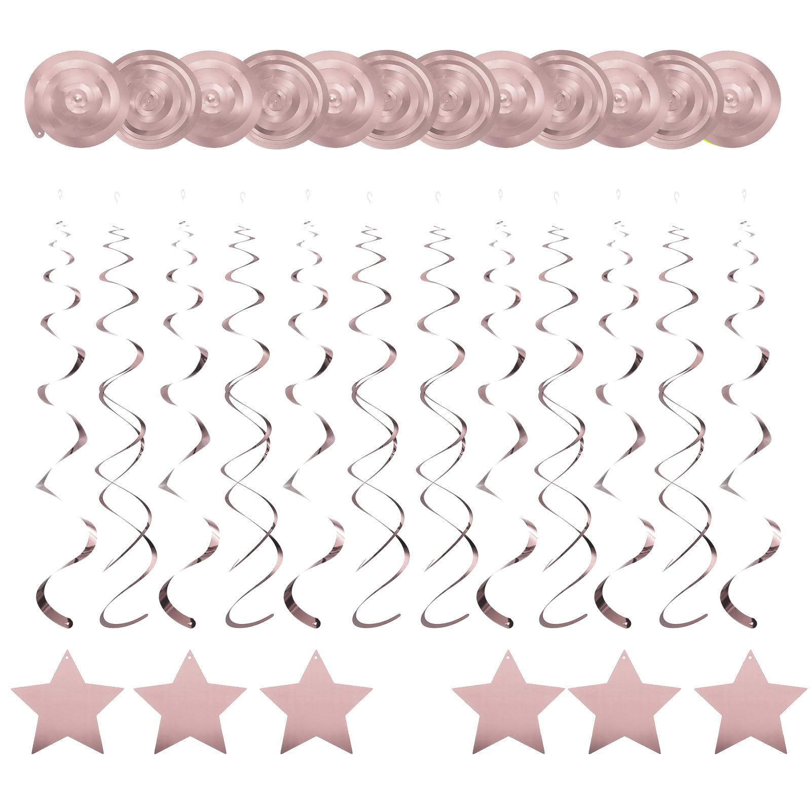 Muiltvoe 12pcs Pink Stars Hanging Swirls Decorations, 28" Plastic Spiral Party Streamers Ceiling Decoration for Birthday Anniversary Celebration Christmas