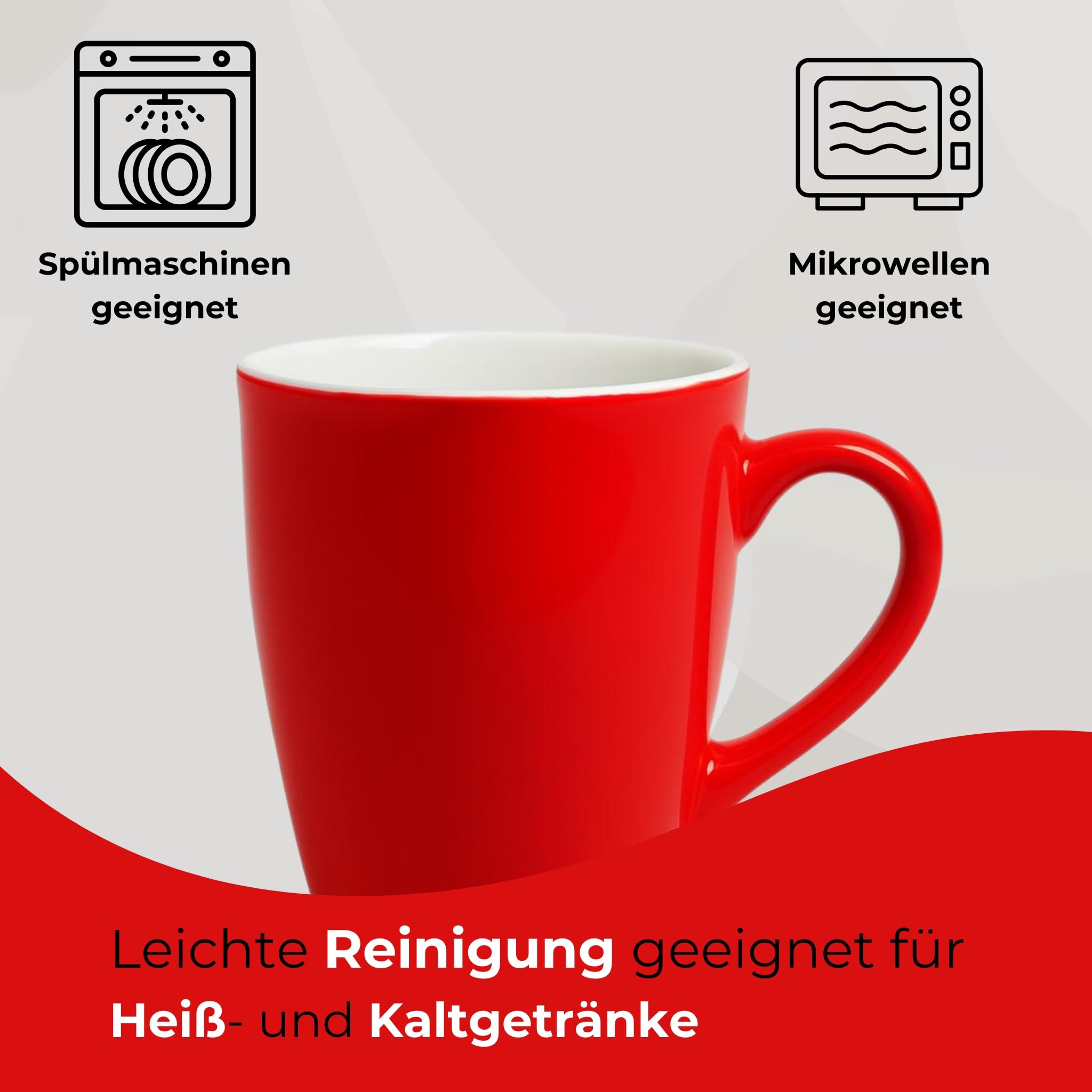 Kaffeetassen 36er Set aus Keramik 340ml - Teetassen Set in Rot, Kaffeebecher Spülmaschinenfest