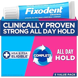Fixodent Original Secure Denture Adhesive Cream for Full and Partial Denture Wearers, 2.4oz (Pack of 5)