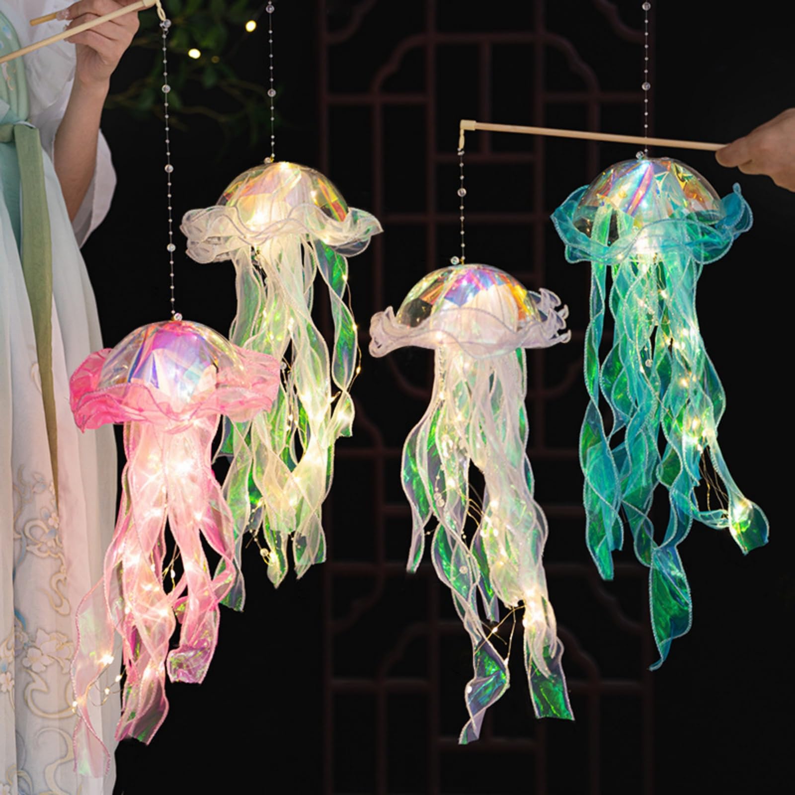 Ryfpdml 5 Pcs Jellyfish Light, Hanging Jellyfish Lamp LED Night Light, Creative Glowing Jellyfish Mermaid Jellyfish Lanterns - Image 3