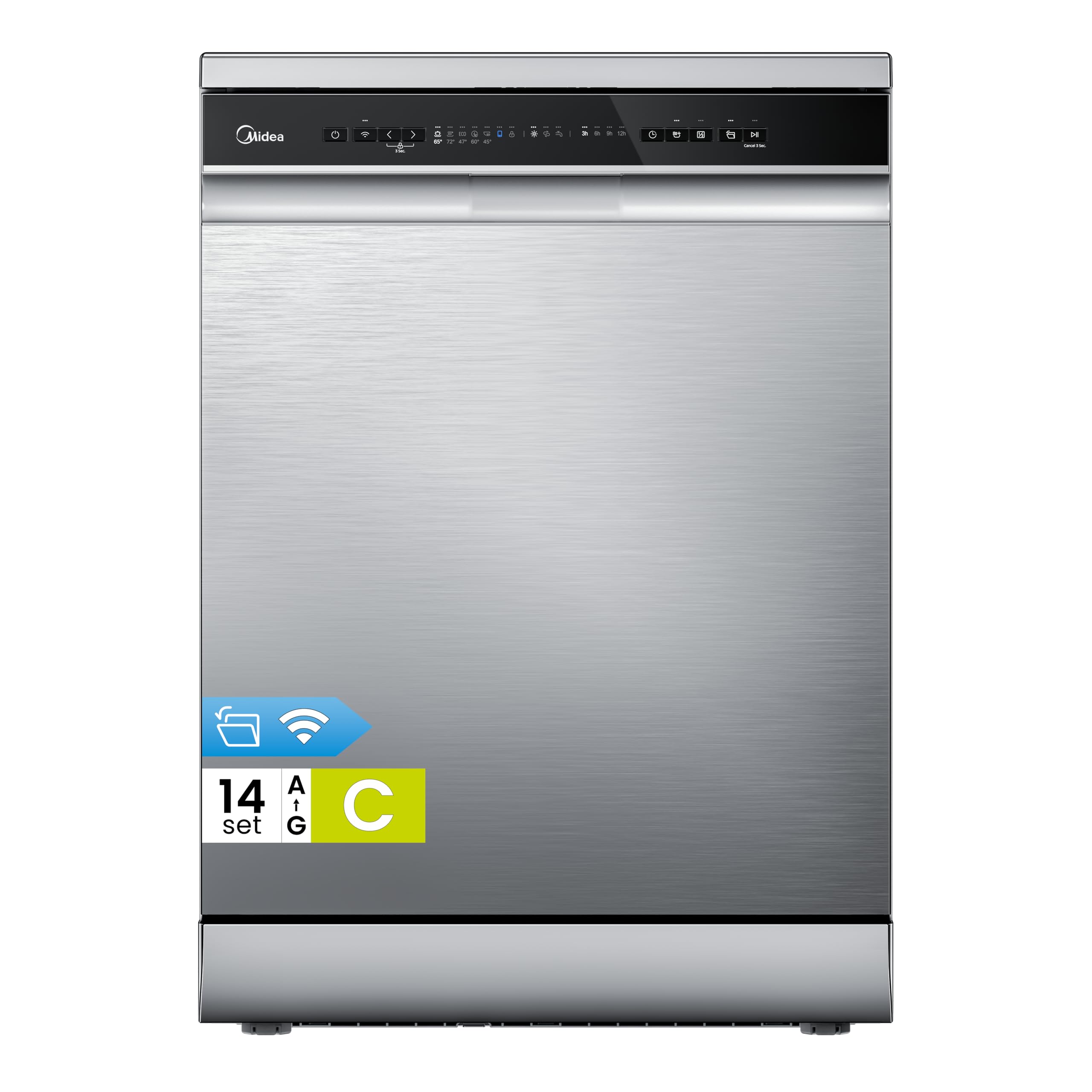 Midea Dishwasher 60 cm+++ Stainless Steel for 14 Services – Dishwasher Free Installation – Compact with 10 Integrable Washing Programs – Antibacterial Filter and Schedule New Model
