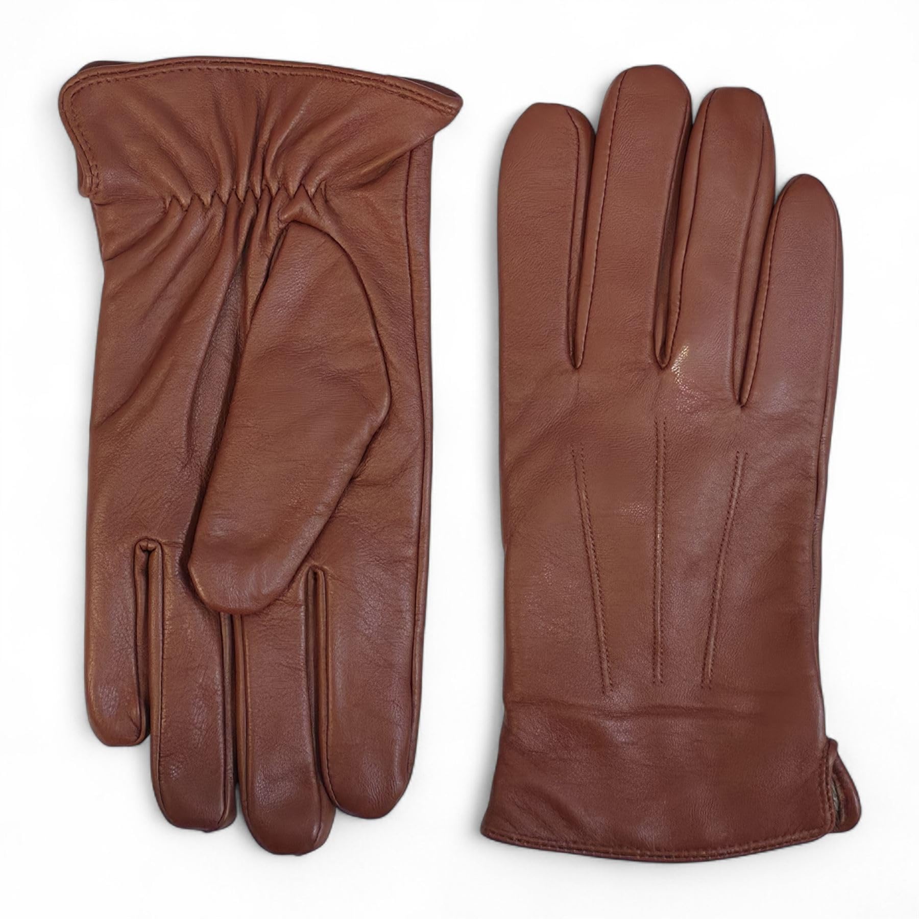 Infinity Leather Men's Leather Wool Lined Elastic Wrist Gloves - Chestnut - Small