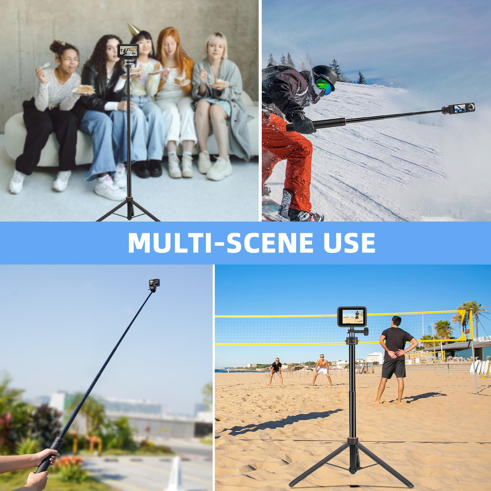 163 cm Pocket 3 Selfie Stick Treppiede per action camere, supporto allungabile con cambio rapido 1/4" vite per vlog, per DJI Osmo Action 5 Pro 4 3, Insta360 X4 e AKASO DSLR accessori