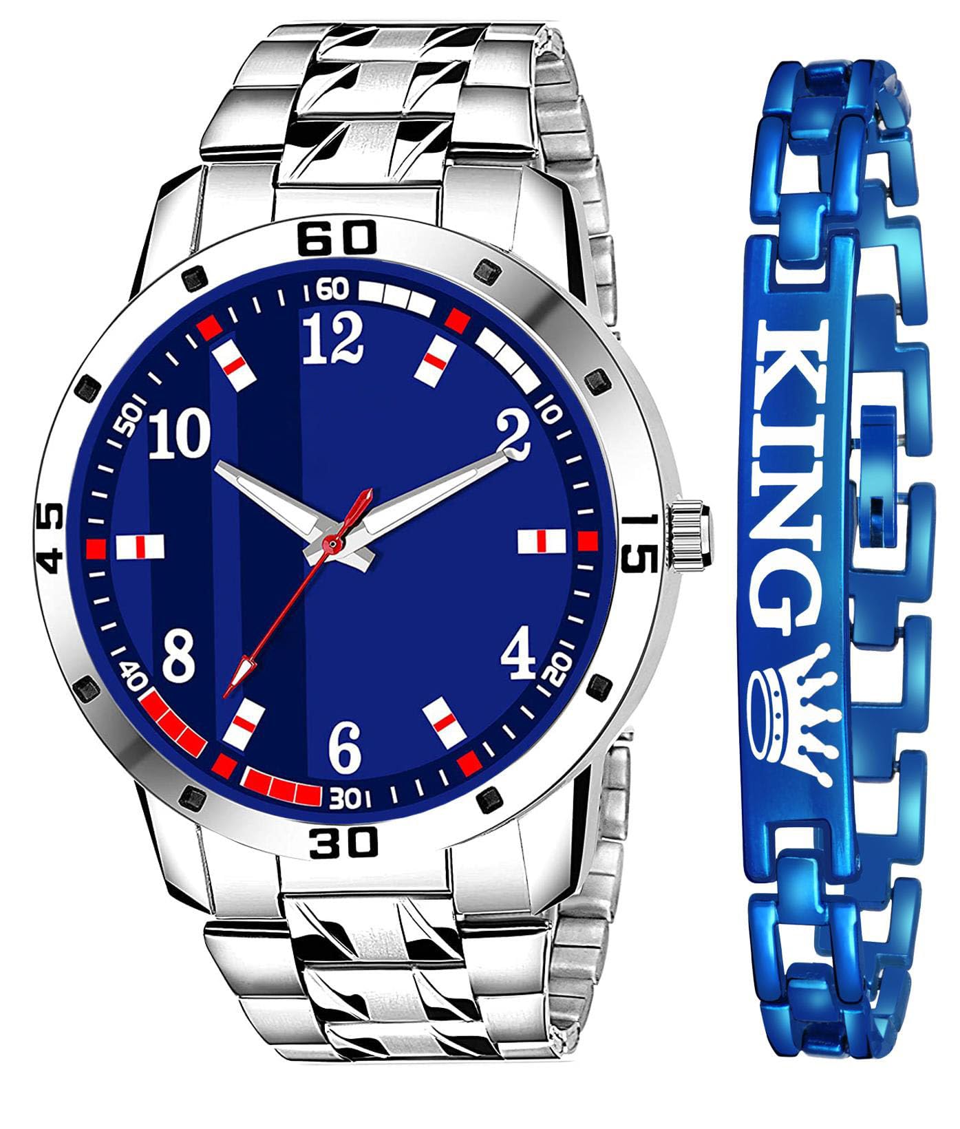 casera Stinesteel Steel Step Analog Wrist Watch and King Bracelet Combo Watch for Boy and Men (Blue & Red) (B0C9TRXPJC) Amazon Price History, Amazon Price Tracker