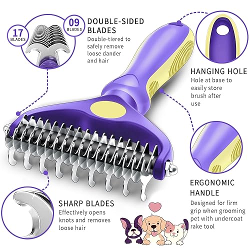 Miniatura 2 de Cepillo de peine para perros para desprendimiento, cepillo de perro para quitar pelaje, rastrillo para perros, peine desengrasante para gatos,