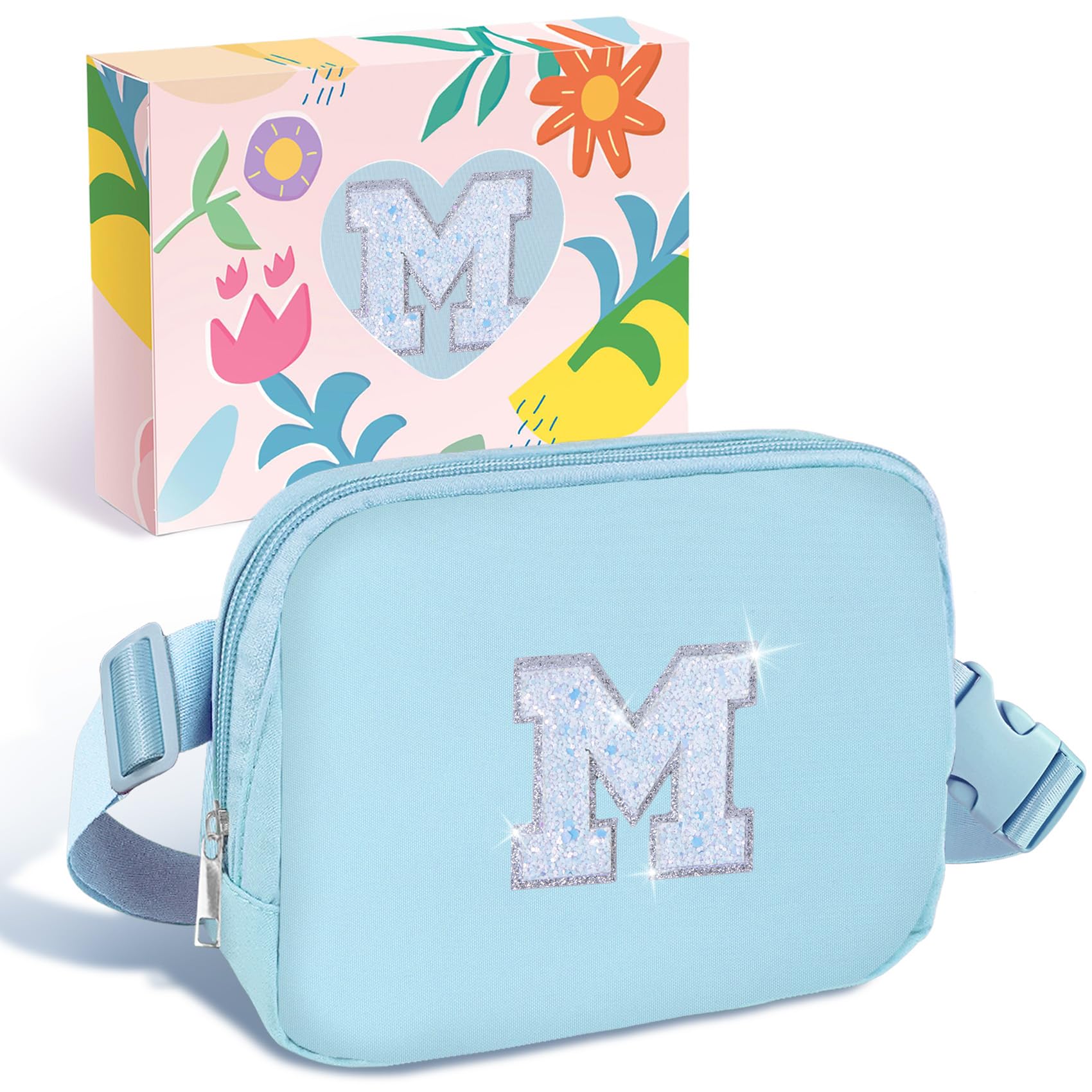 COSHAYSOO Initial Letter Fanny Pack for Girls Personalized Christmas Birthday Gifts for 6 7 8 9 10 11 12 Year Old Teen Girl, Girly Fashion Crossbody Purse Belt Bag Preteen Tween Trendy Stuff Blue M