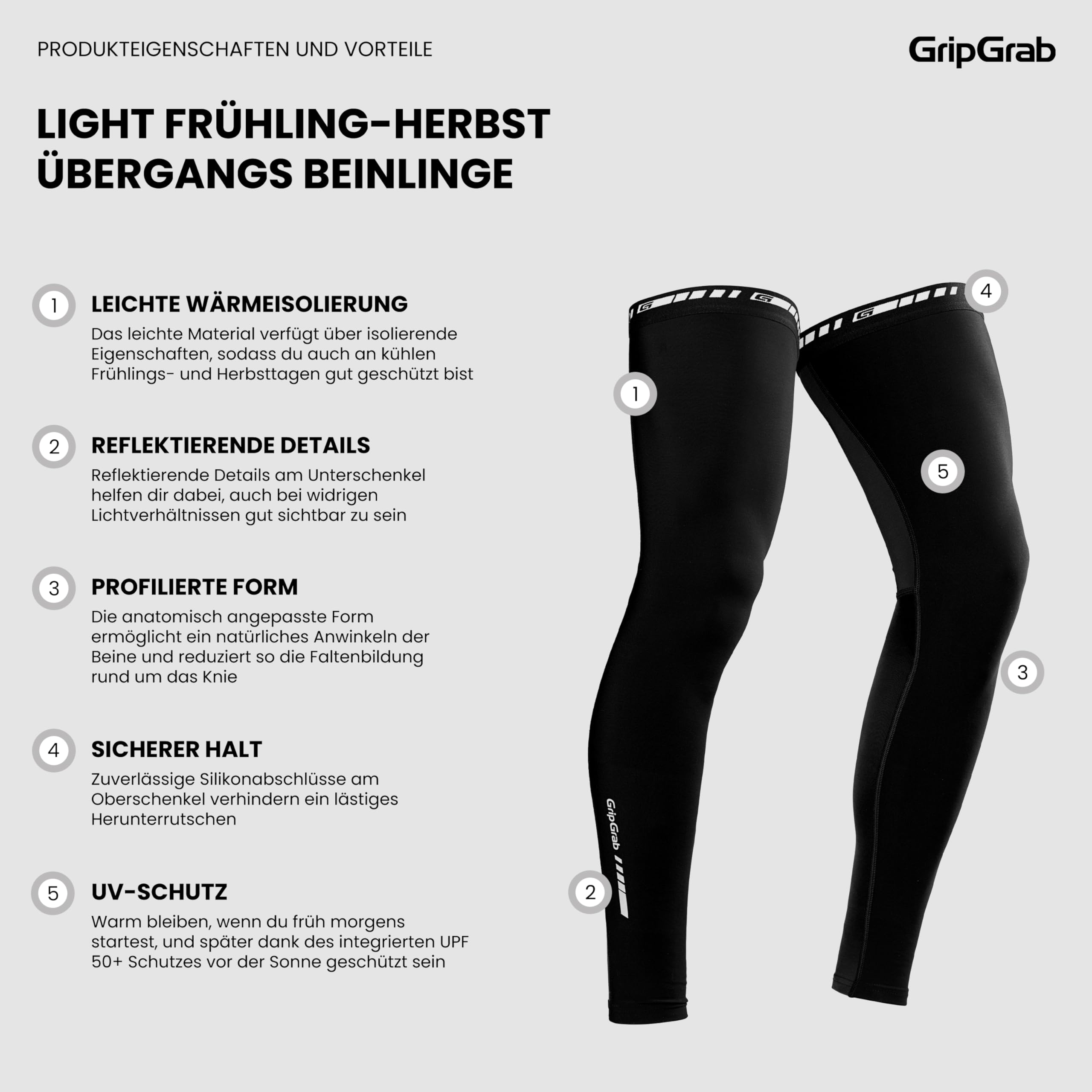GripGrab Leg Warmers Frühling Herbst Übergangs Beinlinge Radsport Herren | Atmungsaktive, leichte Radsport Beinstulpen für die Übergangszeit, Rutschfeste Bündchen, für Rennrad, MTB & Gravel