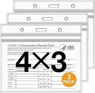 3 Pack Vaccine Card Protector 4 X 3, CDC Card Vaccination Holder Waterproof, Reusable for Travel